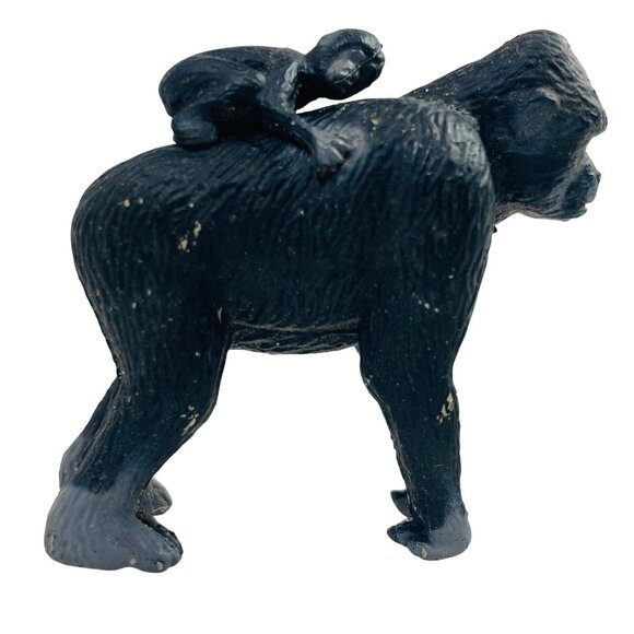 Vintage Hand-Painted Gorilla Figurine With Baby On Back Rubber Toy - Picture 6 of 11